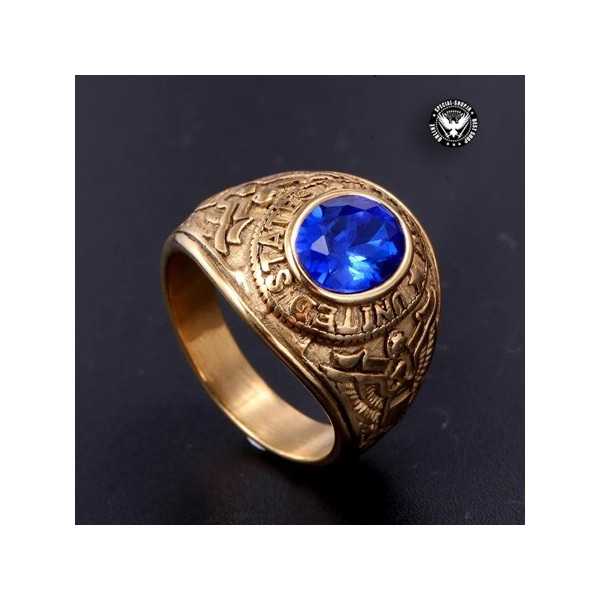 انگشتر کالج ارتش امریکا سنگ  آبی