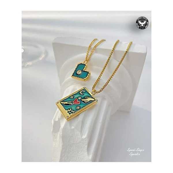 گردنبند دو عددی قلب روکش طلا